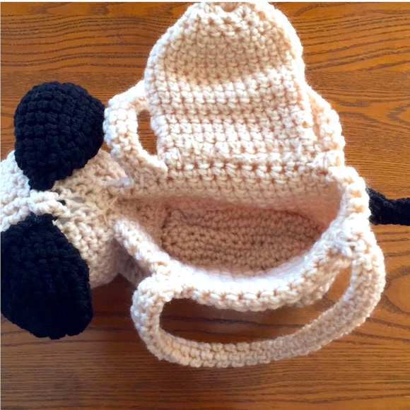 HAND CRAFTED Crocheted Amigurumi Beige and Black Puppy Dog Carrying Purse Toy - Picture 5 of 7